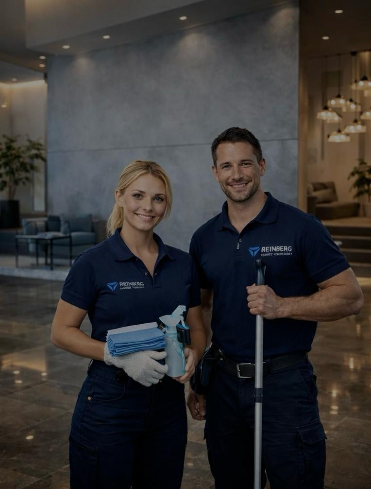 Das Team von Reinberg Gebäudereinigung in einer frisch gereinigten Lobby